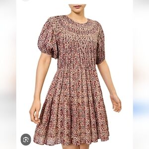 ba&sh Iris GreigeDress Puff Sleeve Embroidered Floral Boho Cottagecore Women's 0